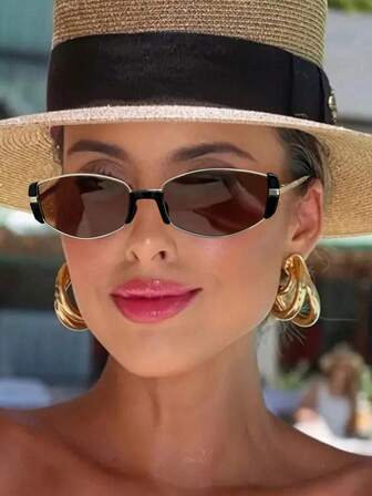 1 件女士金属方形时尚眼镜，适合秋冬，棕色窄框优雅时尚眼镜，适合夏季万圣节