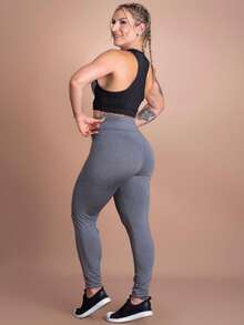 Women's Fitness Set Basic Plain Leggings High Waist And Mesh Racerback Top Gym Workout F7 NEW STYLE - 灰色 - 查看 4