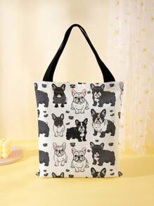 1 Stück süße Hundchen bedruckte Handtasche, große Kapazität Schultertasche, lässige Damen Tragetasche, Segeltuch Tragetasche geeignet für Arbeit, Schule und Einkaufen