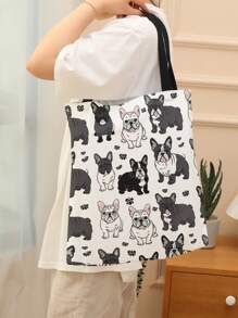 1 Stück süße Hundchen bedruckte Handtasche, große Kapazität Schultertasche, lässige Damen Tragetasche, Segeltuch Tragetasche geeignet für Arbeit, Schule und Einkaufen