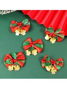 10个迷你蝴蝶结，圣诞树装饰蝴蝶结，圣诞花环装饰配件，圣诞装饰品，圣诞派对装饰，拍照道具，适用于圣诞用品、派对用品、摄影道具 - 綠金色 - 查看 3