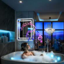 Espejo de baño inteligente con luz LED, altavoz Bluetooth y dos tiras de luz LED - Plateado - Ver 7