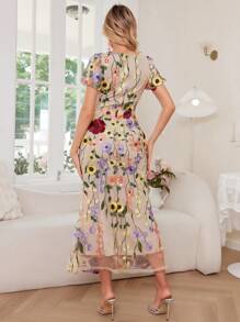 Women's Floral Embroidery Maxi Dress Wedding Guest Dress Evening Party Dress - 紅色 - 查看 2