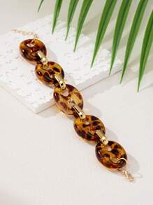 1 件女士手链，新款豹纹金属拼接扣，欧美时尚朋克风格，适合日常佩戴和派对首饰 - 豹紋 - 查看 4