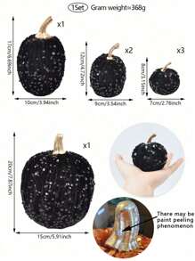 7PCS Autumn Artificial Pumpkin Black Foam Flash Pumpkin Thanksgiving Harvest Pumpkin Suitable For Thanksgiving Christmas Seasonal Festivals Farmhouse Home Wedding Party Desktop Center Decoration Birthday Home Decor Christmas Decorations Room Decor - 7PCS Sequin Pumpkin Black - View 2