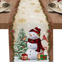 1Pc,Christmas Table Runner,Holiday Dresser Scarves, Snowman Xmas Tree Snowflake Rustic Wood Tablerunner For Kitchen CoffeeDining Bedroom Living Room Dinner Scarf Decor