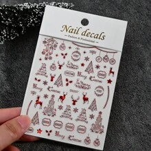 Miếng dán & đề can nghệ thuật làm móng tay màu đỏ Holographic Giáng sinh - Thiết kế bông tuyết, người tuyết & tuần lộc tự dán 3D - Đồ dùng làm móng tay mùa đông ngày lễ - Đồ trang trí bằng nhựa tái sử dụng để tạo kiểu móng tay - Đỏ - Xem 12