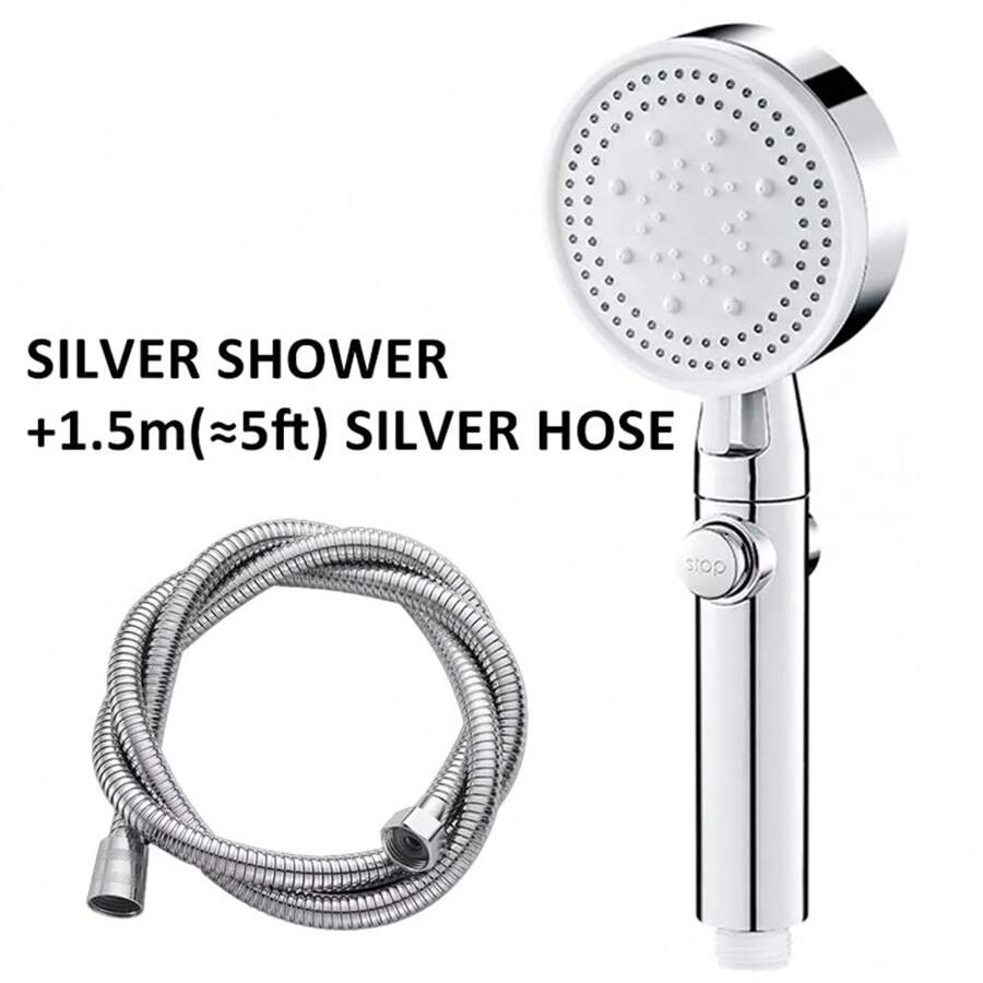 High Pressure Bath Shower Head 5 Mode Large Chrome Handset Heads Water Saving UK - Silver - View 1