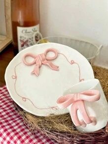 1 pieza Plato de servir de cerámica con relieve de lazo de alta calidad, plato para desayuno, pasta, ensalada para realzar la sensación hogareña