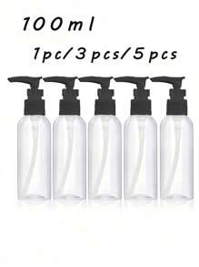 1 件/3 件/5 件 100ml/200ml 旅行瓶带翻盖旅行瓶空化妆品样品分配器容器，空透明塑料瓶可再填充挤压，旅行容器小型防漏挤压瓶带黑色翻盖适用于洗漱用品、洗发水、旅行装化妆品、居家旅行返校男女通用旅行装化妆品旅行必需品（100ml，黑色盖子） - 黑色 - 查看 1
