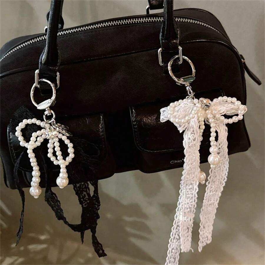 韩国 INS 风格芭蕾女孩蕾丝蝴蝶结吊坠，新款时尚包包饰品钥匙扣配件 - 彩色 - 查看 1