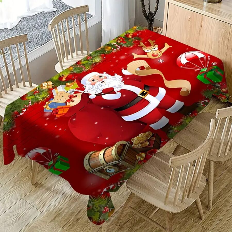 1/20pcs Christmas Theme Polyester Tablecloths, Stain-Resistant Waterproof Rectangular Tablecloths, Woven, Suitable For Picnic, Camping, Wedding, Birthday Party, Restaurant And Buffet - Vintage Home Decor - Multicolor - View 1
