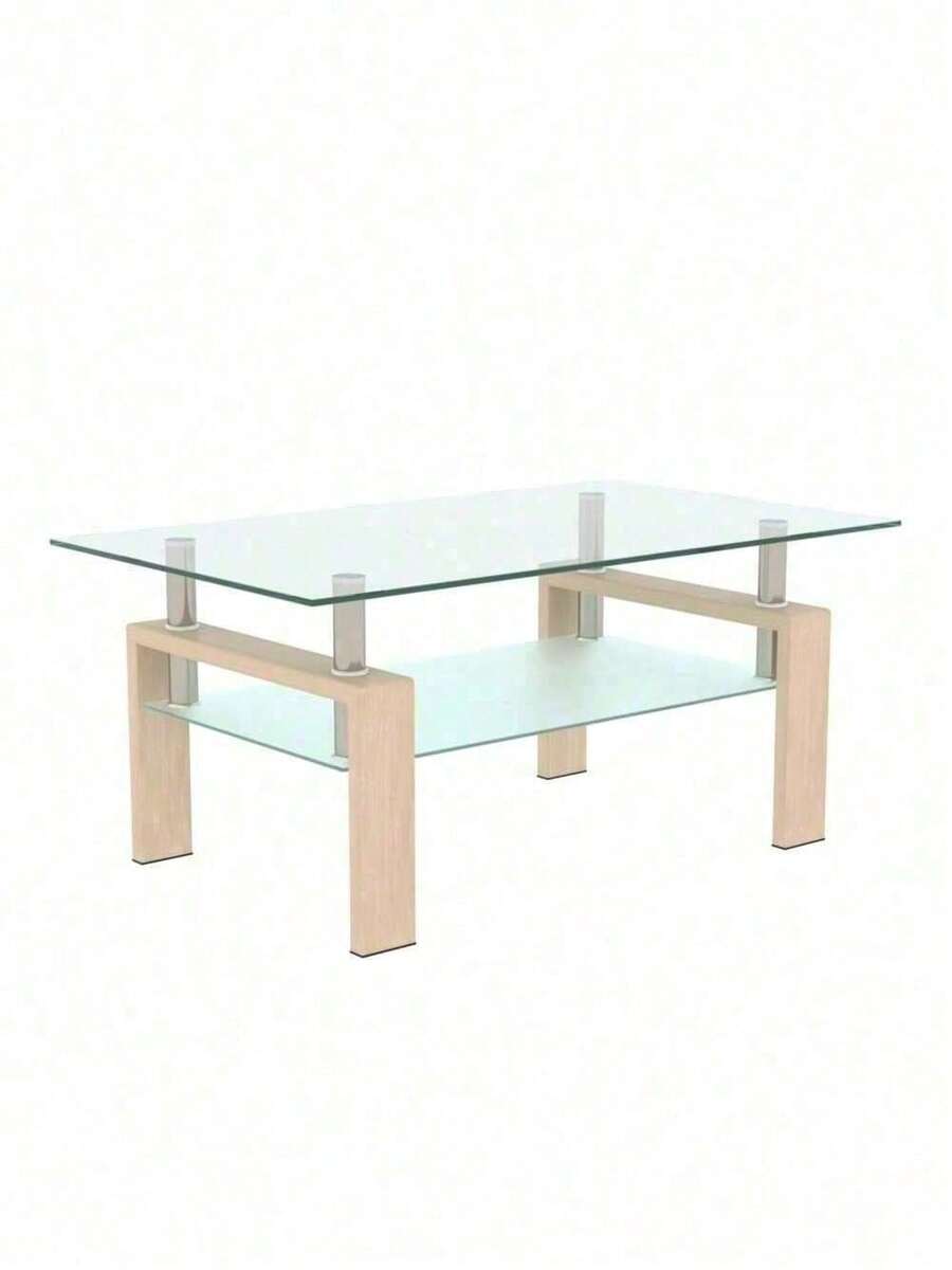 Rectangle Walnut Glass Coffee Table, Clear Coffee Table, Modern Side