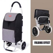 Składany wózek na zakupy, składana torba do przechowywania, wielofunkcyjny przenośny wózek na bagaż i odpinane torby, czarny wózek na zakupy, wodoodporna tkanina, składane uchwyty, wózek na zakupy spożywcze do kampera na zewnątrz, duża pojemność składany lekki wózek na zakupy na kółkach z kółkami - Czarne - Zobacz 5