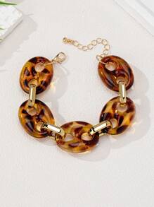 1 件女士手链，新款豹纹金属拼接扣，欧美时尚朋克风格，适合日常佩戴和派对首饰 - 豹紋 - 查看 5