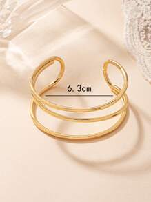 1pc Chic Minimalist Smooth Plated Gold Bangle Bracelet, Suitable For Daily Wear For Women - Yellow Gold - View 5