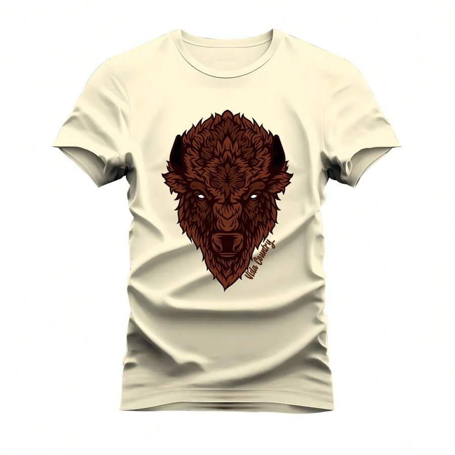 100% Cotton Printed Unisex T-Shirt Buffalo Bull Shirt - 奶油色 - 查看 1