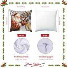 1 件圣诞老人和驯鹿装饰枕套，毛绒桃皮材质，45*45 厘米，适合室内装饰、派对、沙发垫套礼物 - 彩色 - 查看 3