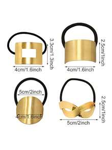 4pcs Asymmetrical Hair Scrunchies, Fashionable Hair Ties, Versatile Hair Bands For Buns - Multicolor - View 4