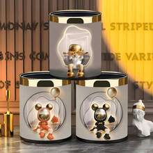 1 件高品质卡通熊形双层垃圾桶，适用于家庭、客厅、卧室、浴室、厨房使用、夏季海滩派对、垃圾储存、露营、派对、房间装饰、客厅、浴室、厨房用品。 - 彩色 - 查看 2