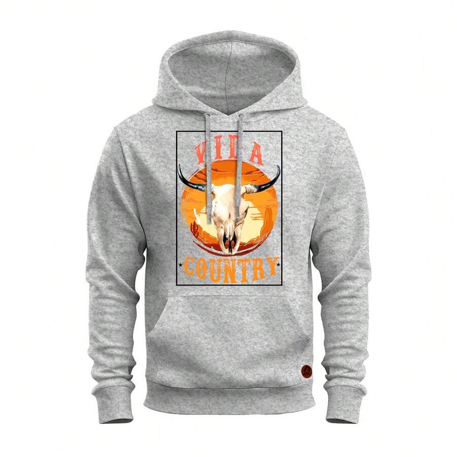 Unisex Printed Cotton Kangaroo Sweatshirt XVTYC - 灰色 - 查看 1