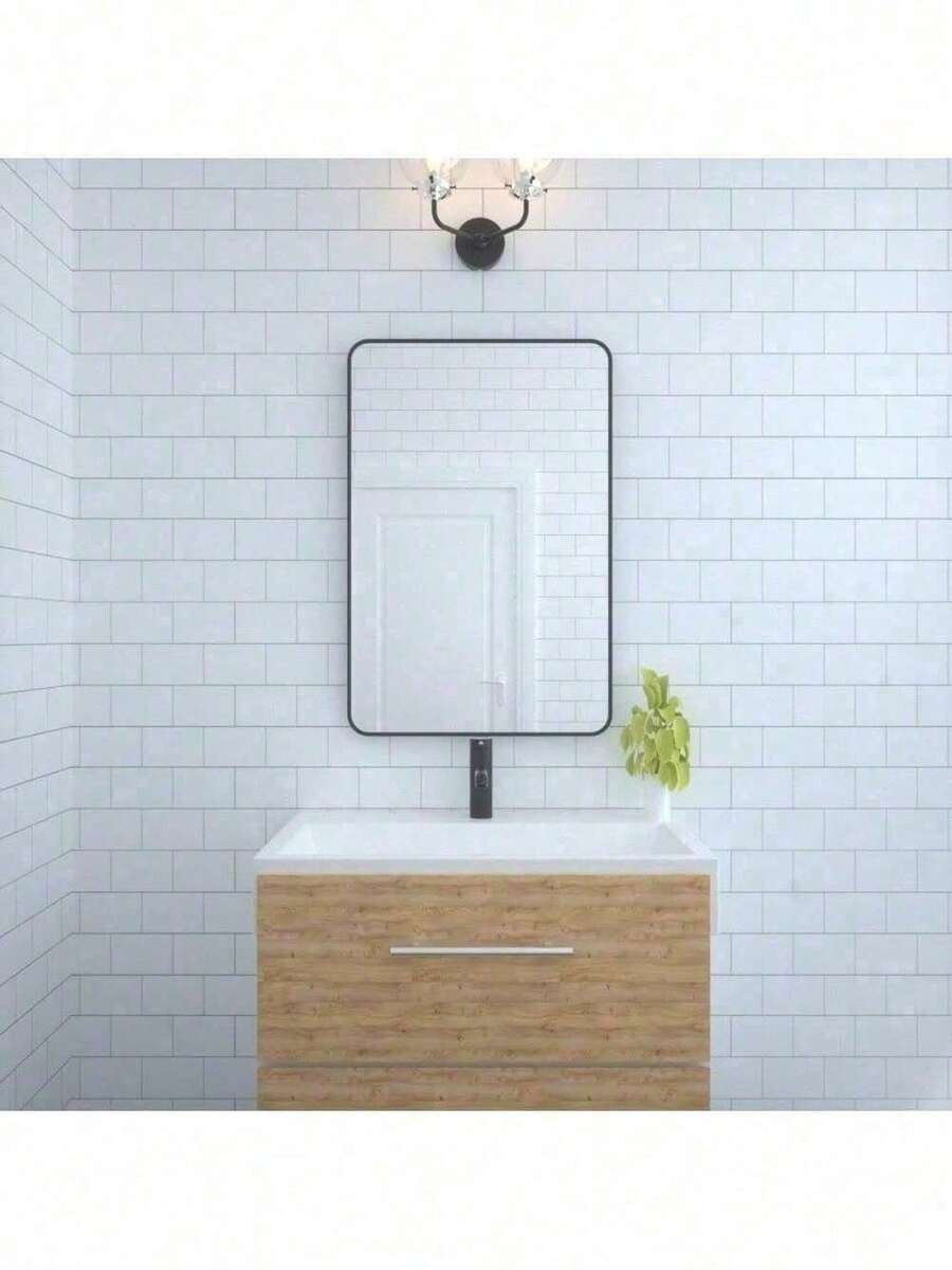 24x36 In. Aluminum Framed Rounded Rectangle Bathroom Wall Mirror, Matte