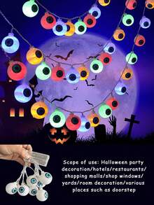 Đèn LED Halloween phát sáng mắt dây trang trí ngày lễ đạo cụ đáng sợ bầu không khí ma ám nhãn cầu dây đèn lá nhiều màu - Nhiều màu - Xem 2