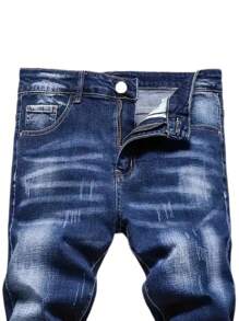 Tween Boy's Classic Fashionable Versatile Washed Denim Jeans With Pockets - Dark Wash - View 3