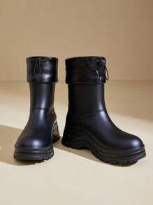 女士中筒雨靴防水防滑夏季新款时尚户外靴平底鞋 - 黑色 - 查看 4
