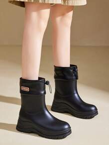 女士中筒雨靴防水防滑夏季新款时尚户外靴平底鞋 - 黑色 - 查看 1