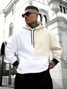 男士拼色连帽运动衫，秋冬款