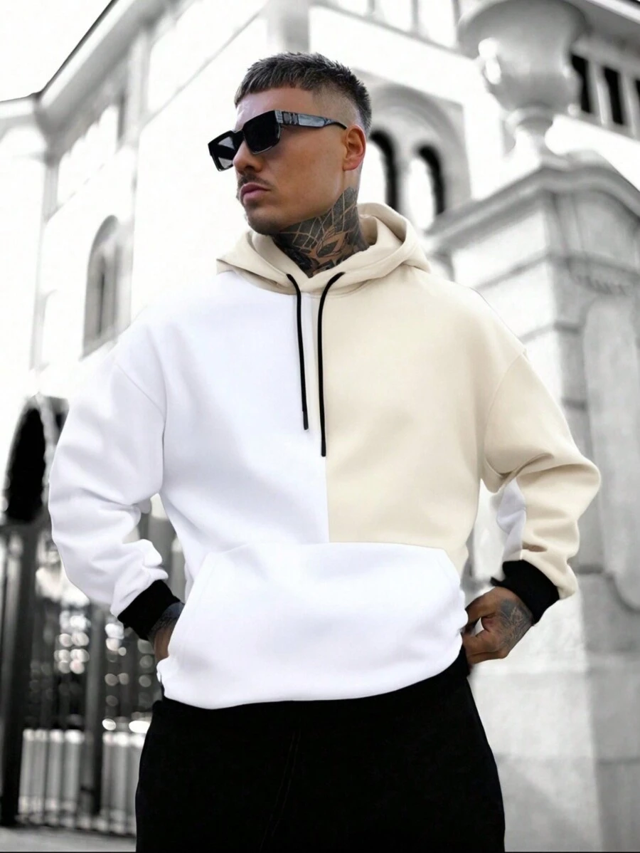 男士拼色连帽运动衫，秋冬款