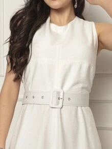 Women's Long Jumpsuit With Belt Sensoriale Fabric - 白色 - 查看 3