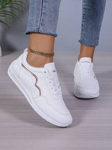 Giày thể thao nữ cỡ lớn Giày đi học Giày đế bằng màu trắng Giày đế bằng buộc dây thoải mái Giày thể thao chống trượt - trắng - Xem 2