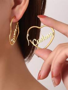 1pair Customized Name Heart-Shaped Earrings, Romantic Personalized Name Hoop Earrings, Stainless Steel Custom Earrings, Gift For Valentine's Day, Mom, Bridesmaid, Christmas, Graduation, Anniversary