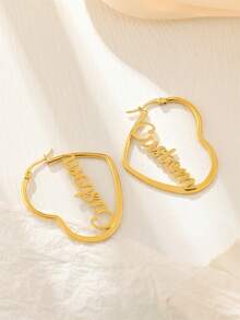 1pair Customized Name Heart-Shaped Earrings, Romantic Personalized Name Hoop Earrings, Stainless Steel Custom Earrings, Gift For Valentine's Day, Mom, Bridesmaid, Christmas, Graduation, Anniversary