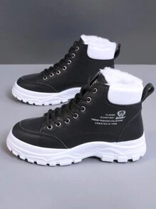 A Pair Of Women's Snow Boots, Round Toe, Flat Heel, Warm, Anti-Slip, High-Top, Fashionable, Casual, Suitable For Middle-Aged Women, Outdoor, Cold-Resistant, Big Sizes EU 35-44 Multi-Color Optional - Black - View 6