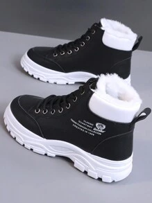 A Pair Of Women's Snow Boots, Round Toe, Flat Heel, Warm, Anti-Slip, High-Top, Fashionable, Casual, Suitable For Middle-Aged Women, Outdoor, Cold-Resistant, Big Sizes EU 35-44 Multi-Color Optional - Black - View 5