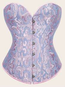 1 件复古提花紧身胸衣塑身衣，女士束腰塑身内衣，适合礼服 - 藍色 - 查看 4