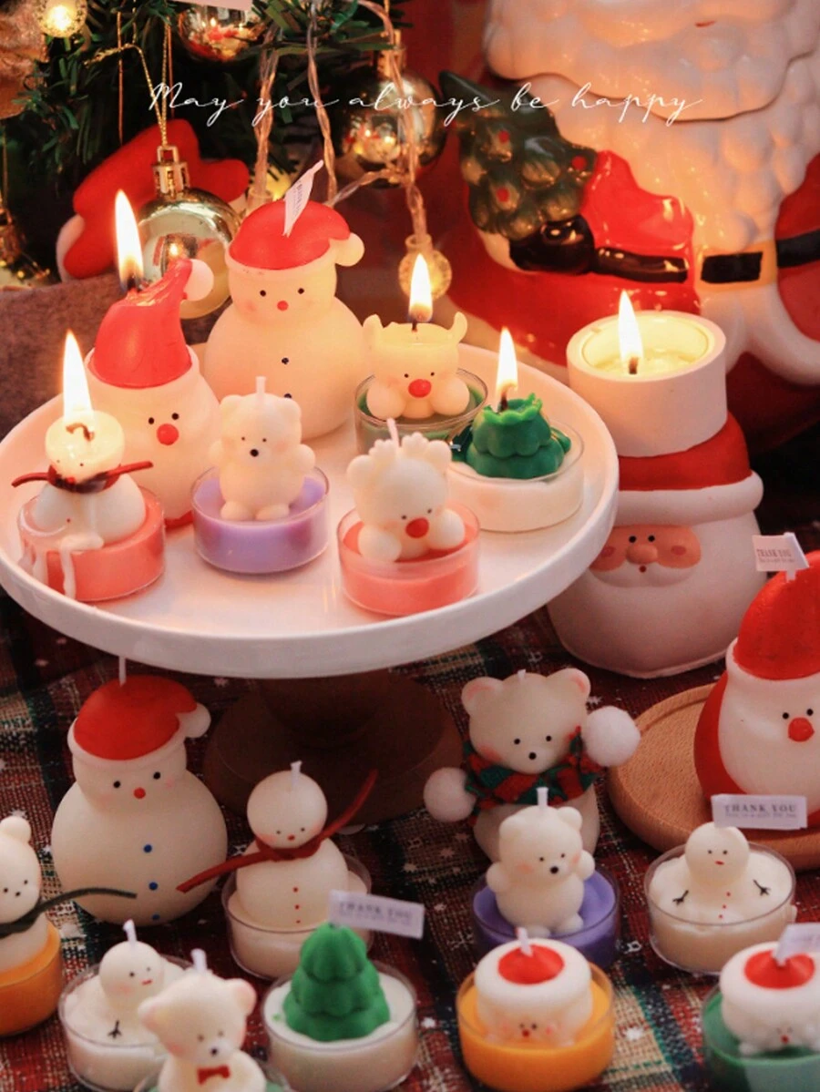 1pc 圣诞节小茶蜡限量新品香薰蜡烛伴侣礼物生日礼物家居装饰蜡烛 - 彩色 - 查看 1