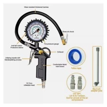 Compressed Air Tire Inflator Calibrated Pressure Gauge Manometer Car Air Pressure Gauge 15Bar 1/4 Inch Precision Pressure Tape With Flexible 35cm Long Hose - White - View 3