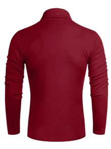 Camiseta de Gola Alta de Manga Longa, Slim Fit, Feita de Malha Quente para Homens - Vinho - Visão 2