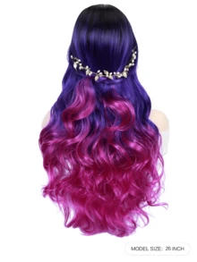 26 英寸长蓝色波浪假发渐变蓝色波浪美人鱼假发蓝绿色卷发合成假发圣诞礼物 - 紫色 - 查看 5
