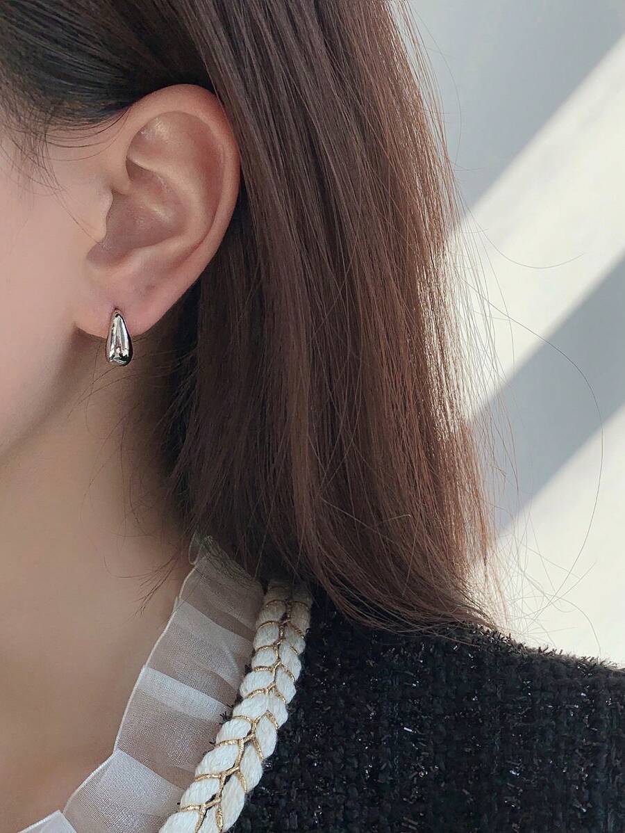 1 对不锈钢简约精致轻盈奢华小众设计风格甜美优雅迷你水滴耳钉，适合日常佩戴和送礼 - 銀色 - 查看 1