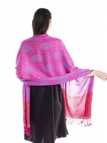 1件女士佩斯利花纹提花围巾/披肩，适合秋冬季日常佩戴。 - 玫紅色 - 查看 6