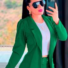 Conjunto femenino 3 piezas blazer pantalón y top - Verde - Ver 2