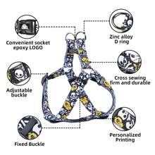 1 Pc Dog Harness For Large Dogs Soft Adjustable Skull Printed Pet Harness For Small And Medium Dogs Chest Vest Strap Suitable Halloween - Blue - View 2