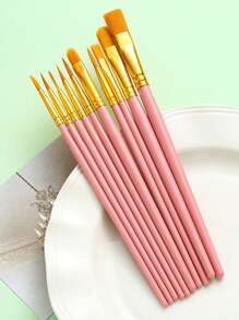 Bộ 10 cọ vẽ màu nước lông nylon & bút vẽ dầu, bộ cán gỗ - Nhiều màu - Xem 8