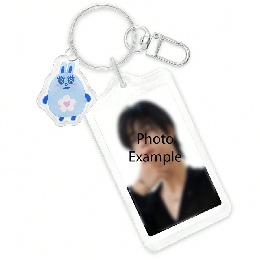 Acrylic Photo Holder Keychain Pendant With Blue Rabbit Ornament For Bags And Backpacks