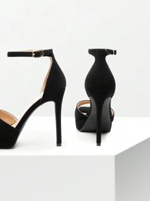 Women Rhinestone High Platform Heeled Sandals, Ankle Strap Open Toe High Stilettos Party Dress Sandals, For Wedding, Party, Prom - BLACK/NUBUCK - View 7